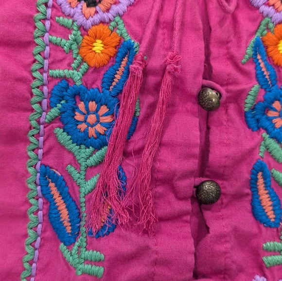 Boston Proper Pink Cotton Top Blouse Floral Embroidery Smocked Ruffle Spring 4 - Picture 7 of 11